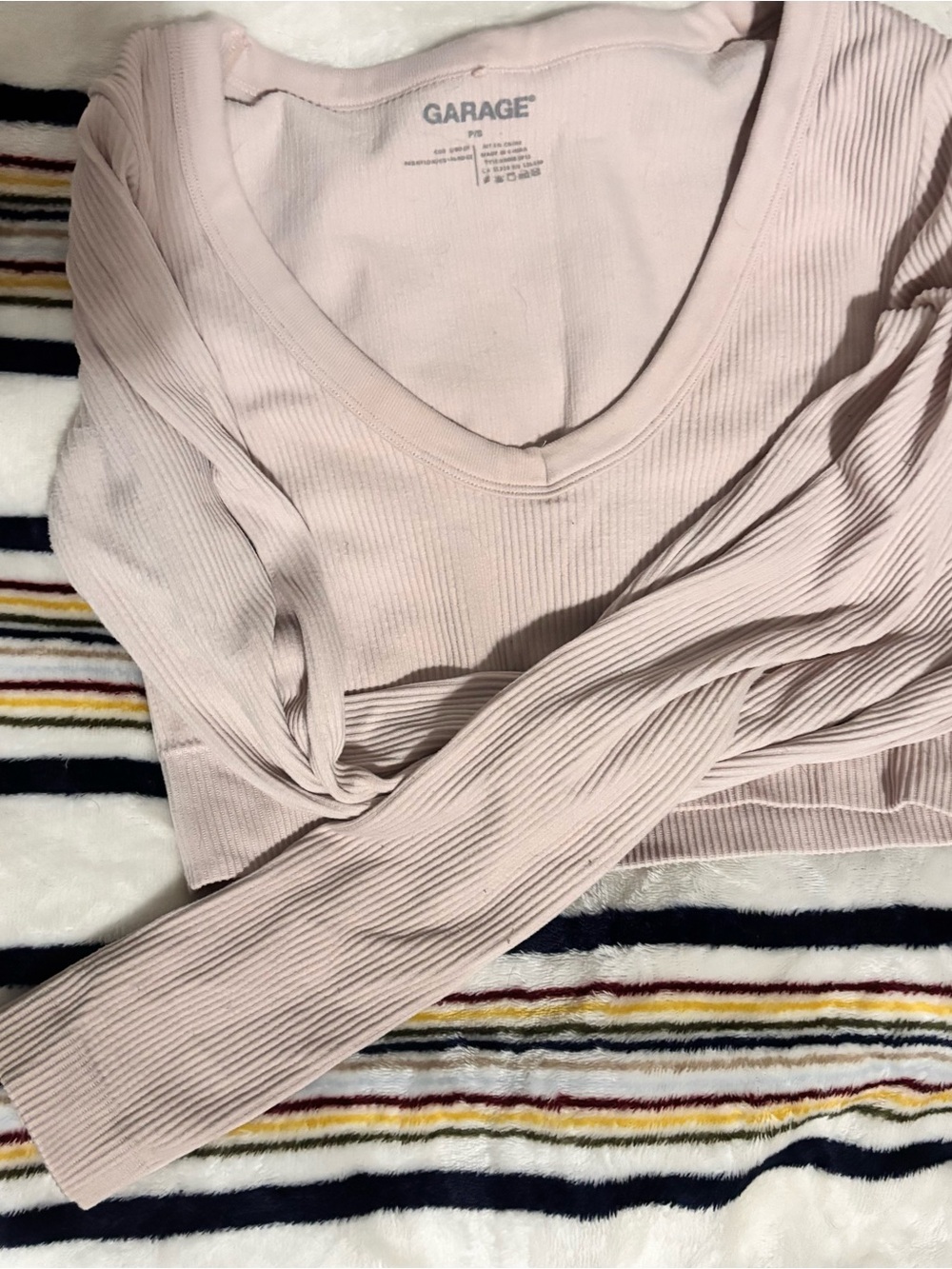Garage Pale Pink Ribbed Long Sleeve Top
